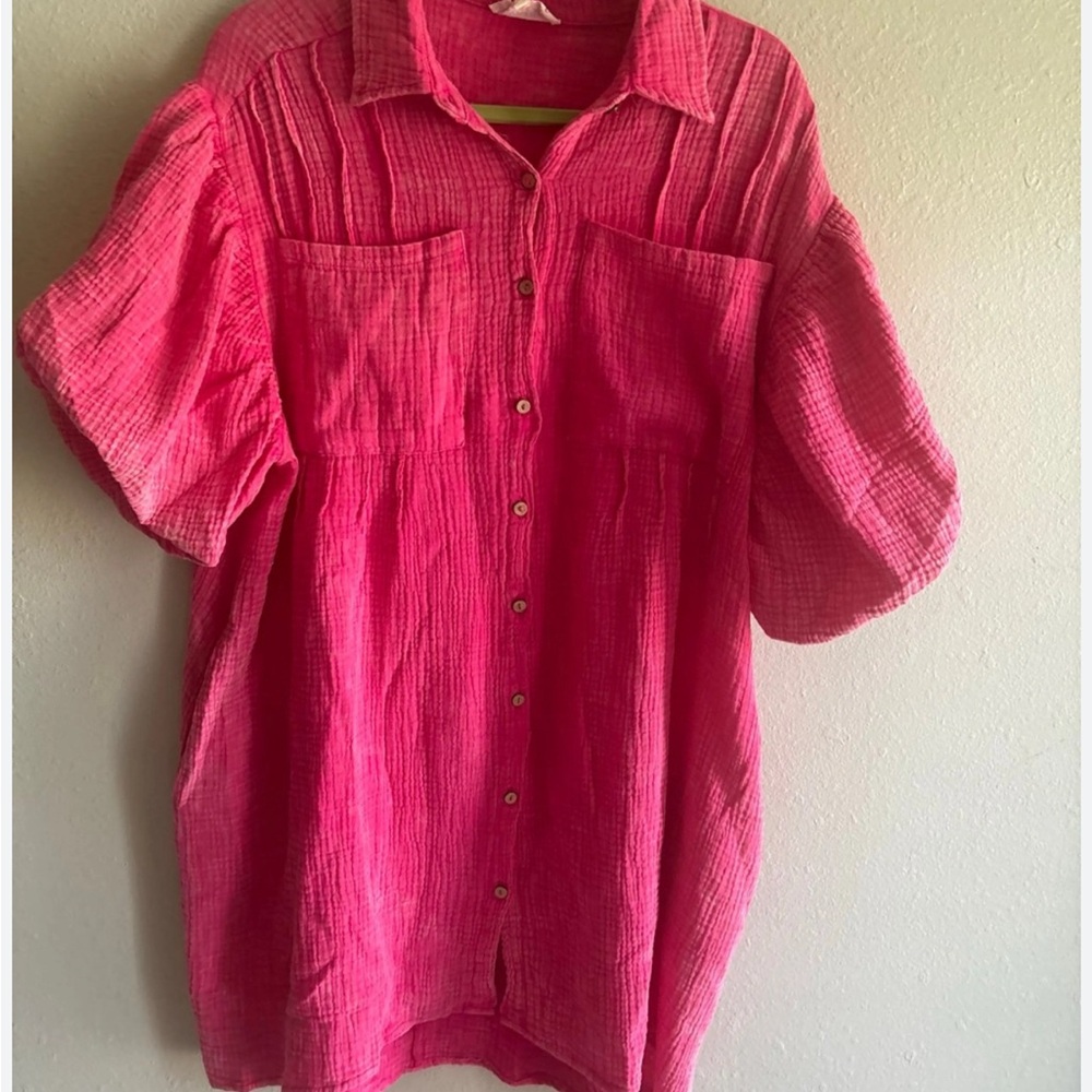 Peach Love California Pink Button-Up Dress medium